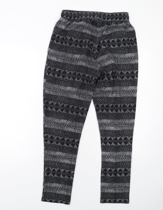 H&M Womens Black Geometric Polyester Jogger Trousers Size S Regular Drawstring
