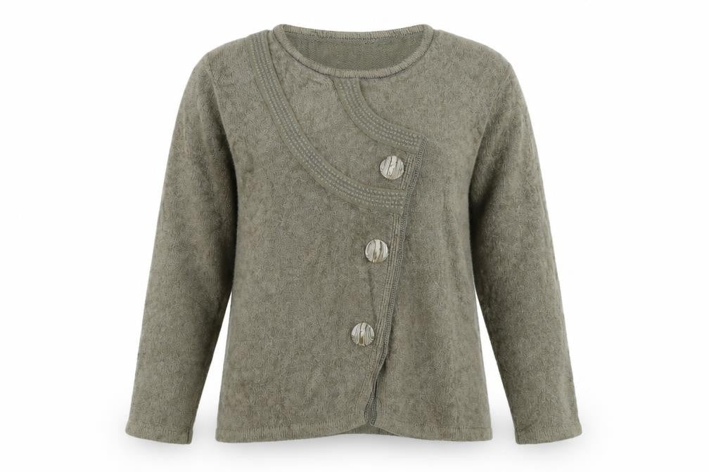 Roman Womens Green Round Neck Acrylic Cardigan Jumper Size M