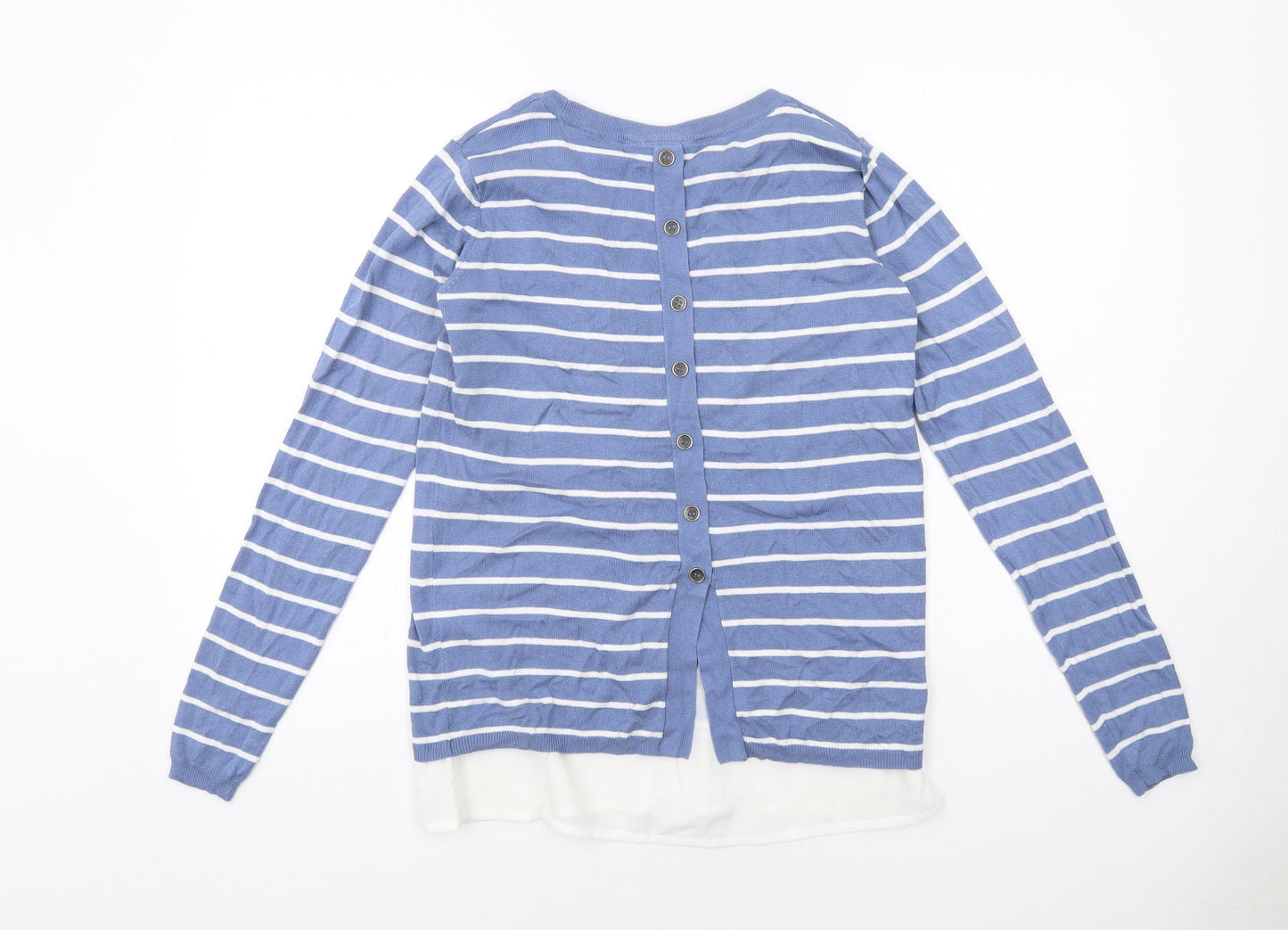 Fransa Womens Blue Round Neck Striped Viscose Pullover Jumper Size XS