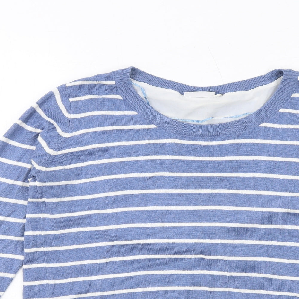 Fransa Womens Blue Round Neck Striped Viscose Pullover Jumper Size XS