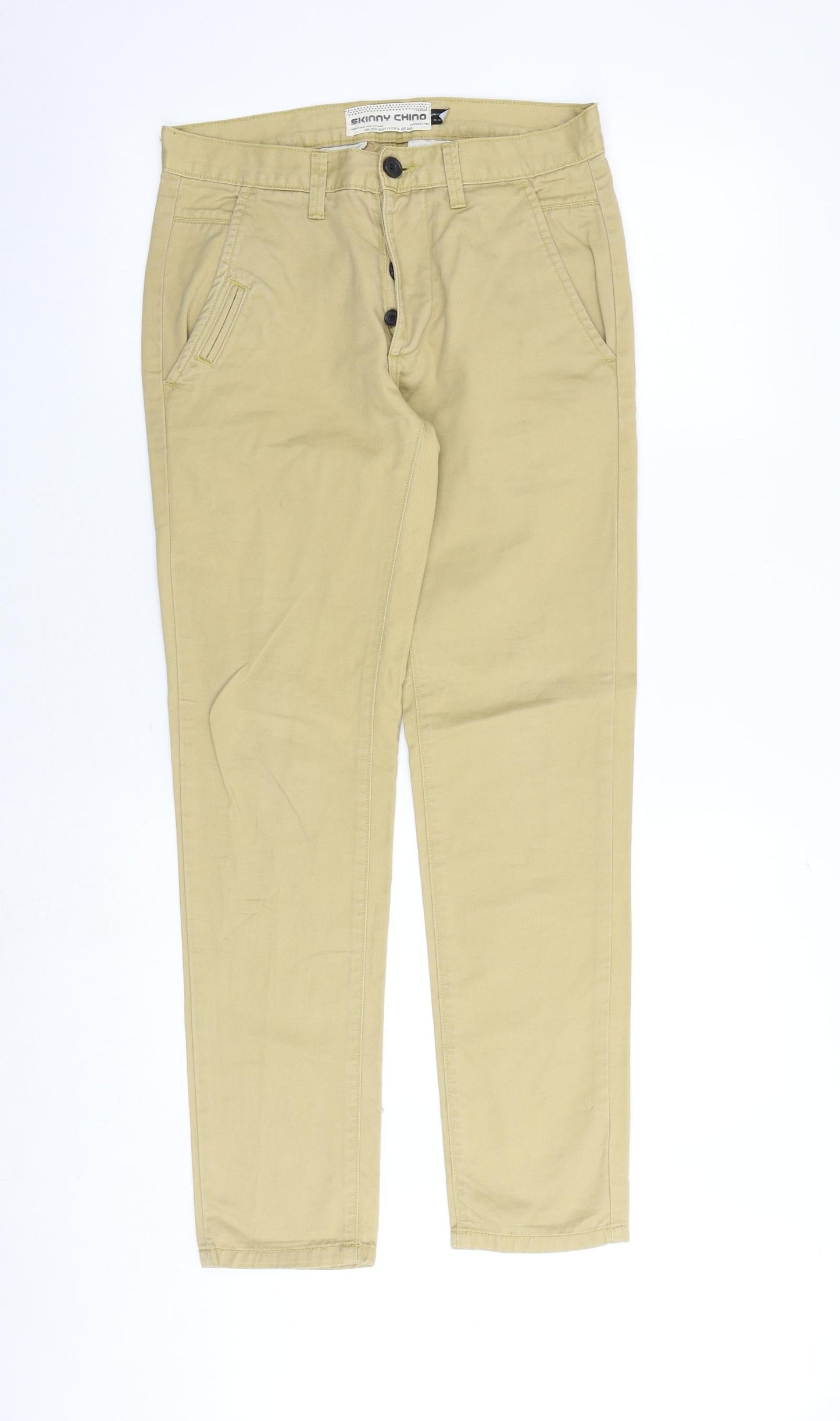 Topman Mens Beige Cotton Chino Trousers Size 28 in Regular Button