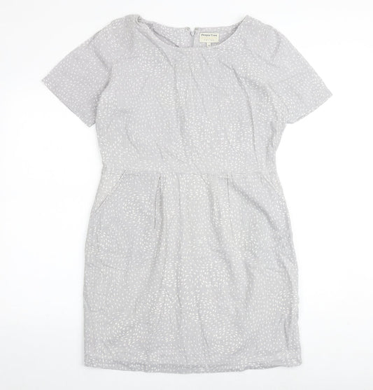 People Tree Womens Grey Geometric 100% Cotton Shift Size 14 Round Neck Zip
