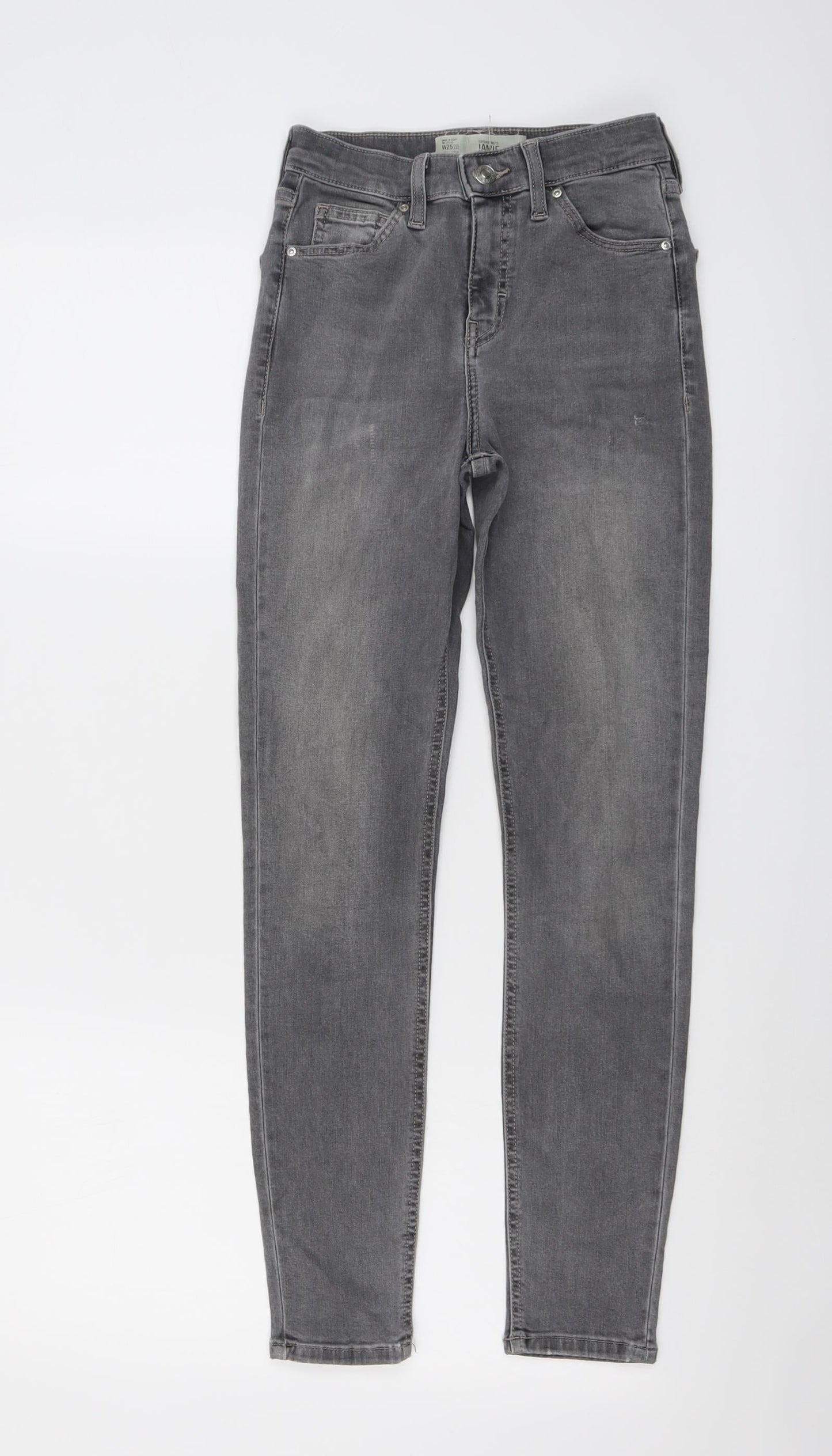 Topshop Womens Grey Cotton Skinny Jeans Size 25 in L27 in Regular Button