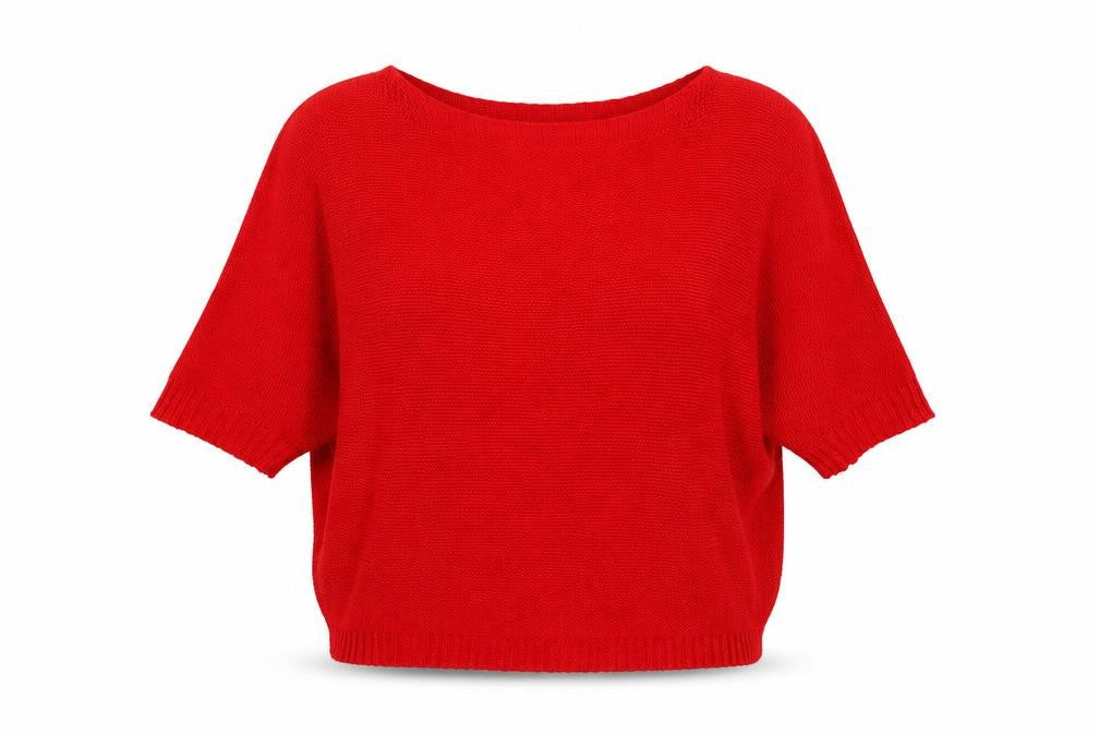 Front view of Isabella D. women’s red round neck acrylic jumper, size M