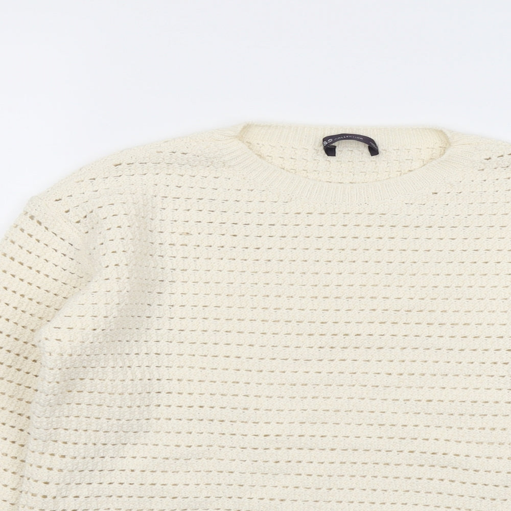 Marks and Spencer Womens Ivory Round Neck Acrylic Pullover Jumper Size S