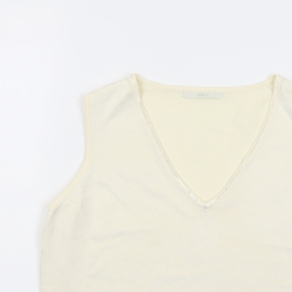 Marks and Spencer Womens Ivory Viscose Basic Tank Size 14 V-Neck