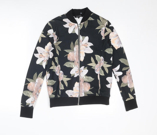 New Look Womens Black Floral Jacket Size 6 Zip