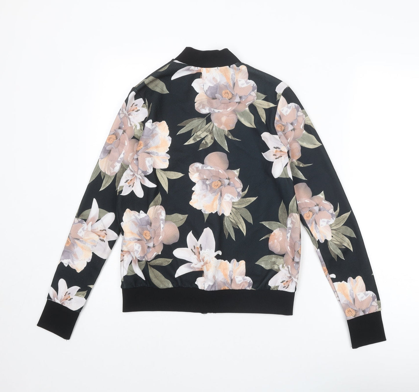 New Look Womens Black Floral Jacket Size 6 Zip