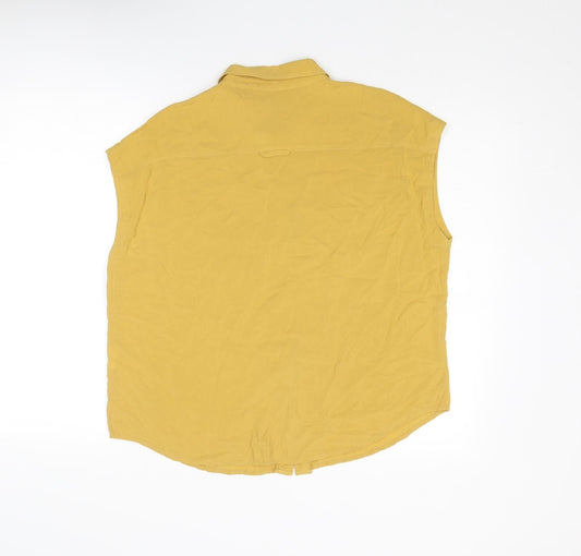 United Colors of Benetton Womens Yellow Polyester Basic Button-Up Size M Collared
