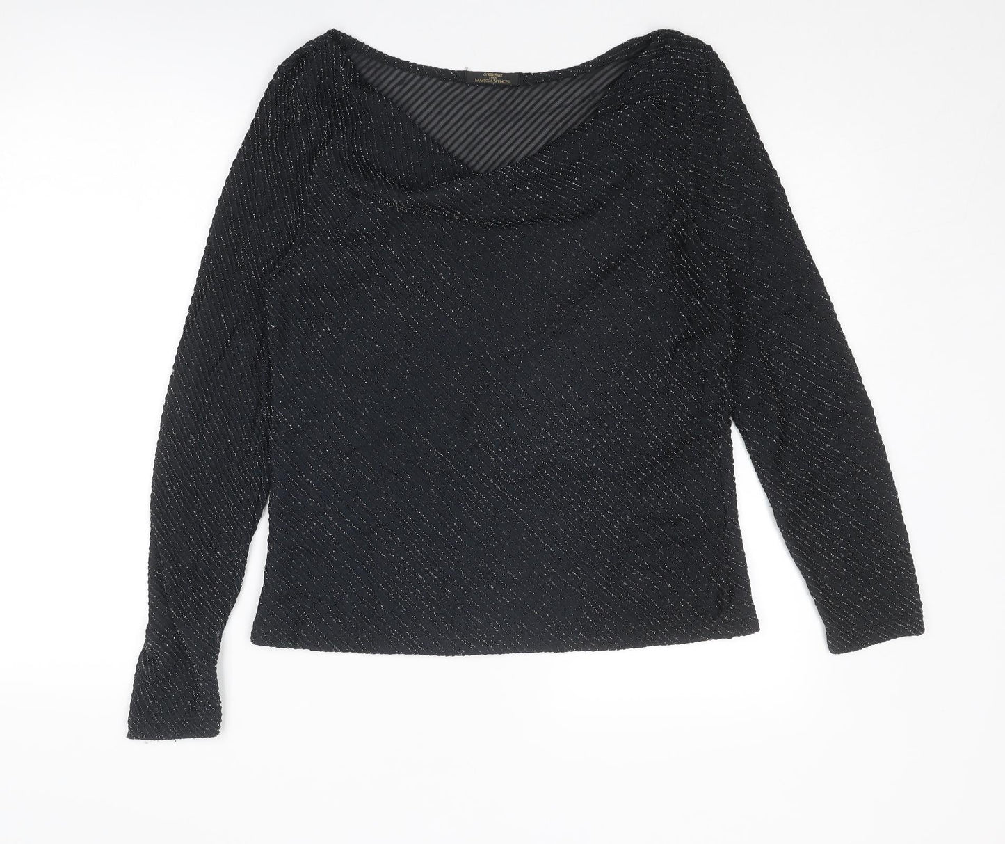 St Michael Womens Black Polyamide Basic Blouse Size 16 Boat Neck