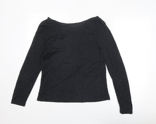 St Michael Womens Black Polyamide Basic Blouse Size 16 Boat Neck