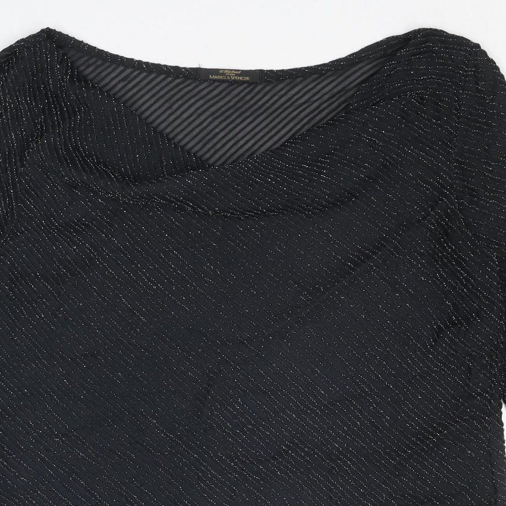 St Michael Womens Black Polyamide Basic Blouse Size 16 Boat Neck