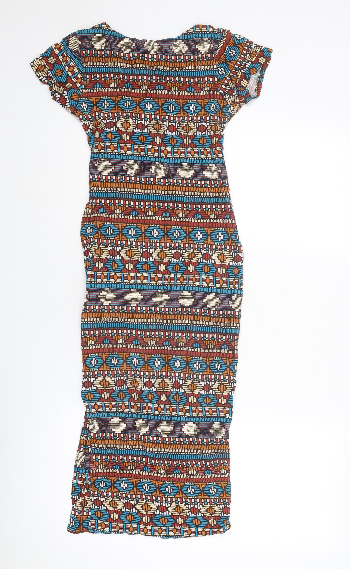 Cameo Rose Womens Multicoloured Geometric Viscose Bodycon Size S Boat Neck Pullover