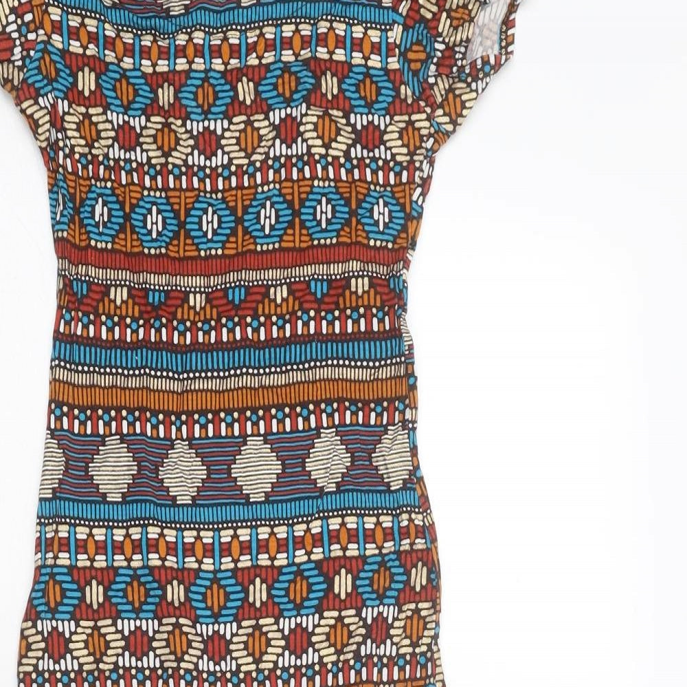 Cameo Rose Womens Multicoloured Geometric Viscose Bodycon Size S Boat Neck Pullover