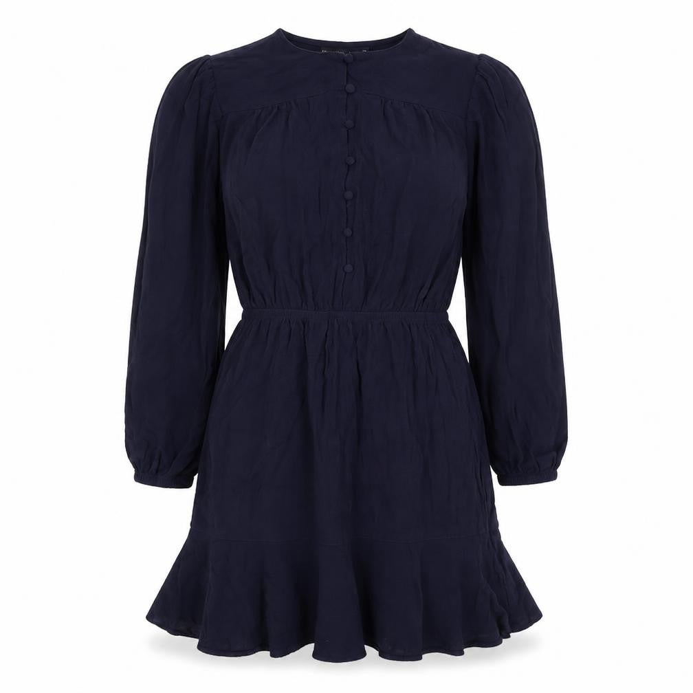 Marks and Spencer Womens Blue Viscose Fit & Flare Size 12 Round Neck Button