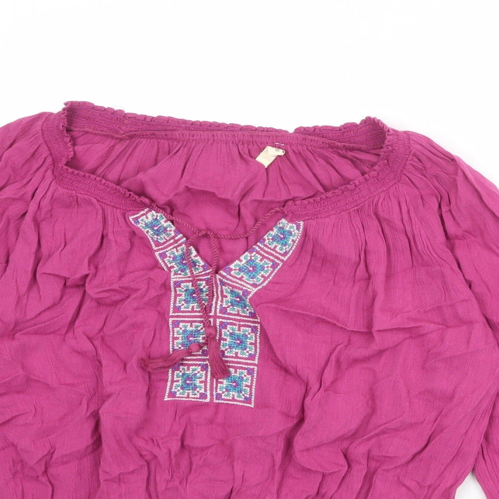 Hollister Womens Purple Geometric Cotton Basic Blouse Size S Boat Neck