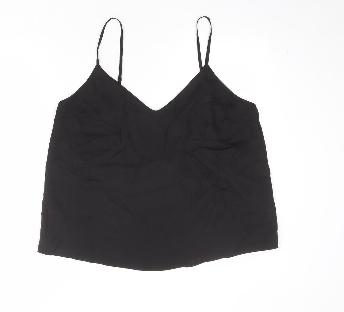 Additional front view of ASOS women’s black polyester camisole tank, size UK 16, v-neck