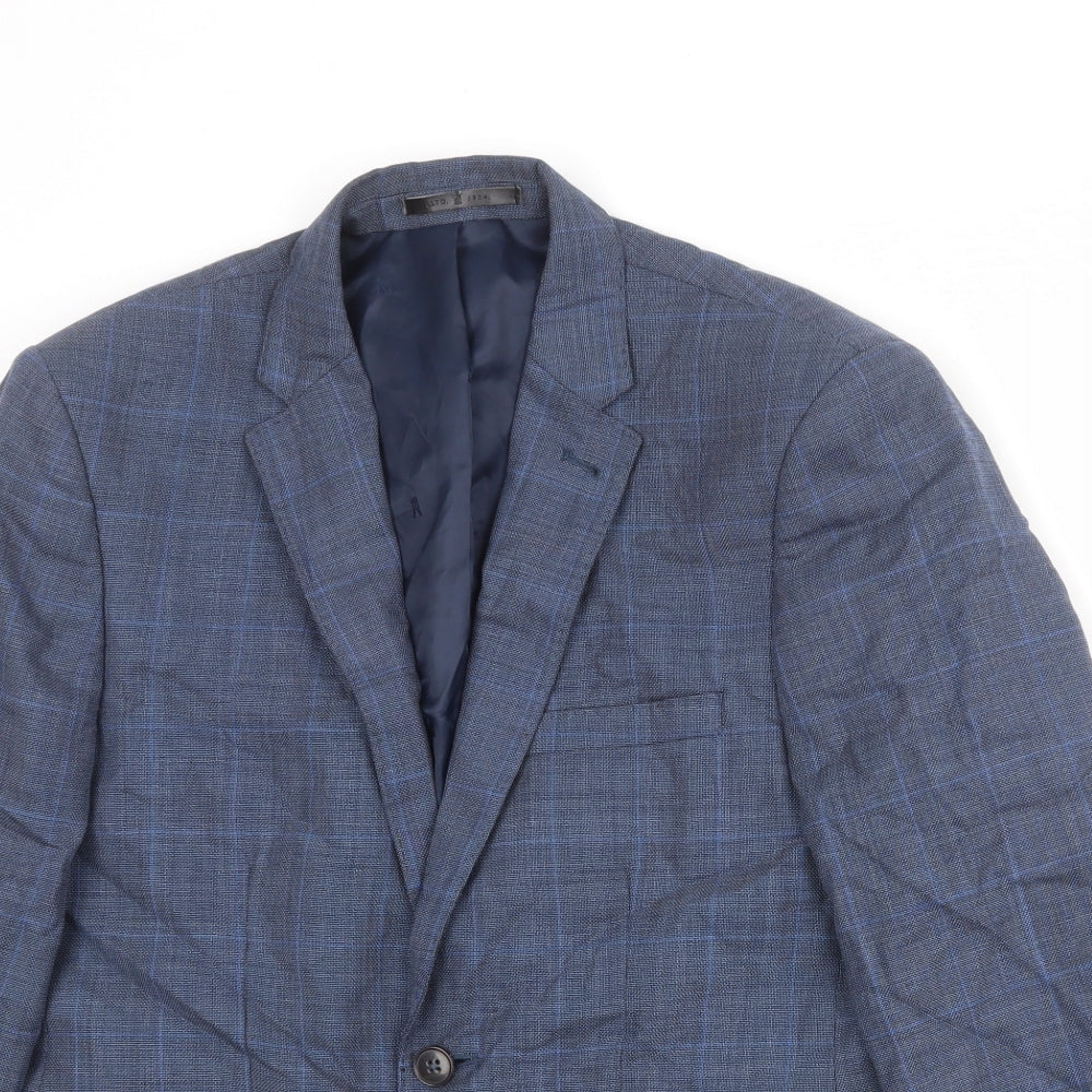 Burton Mens Blue Plaid Wool Jacket Suit Size 38 Regular