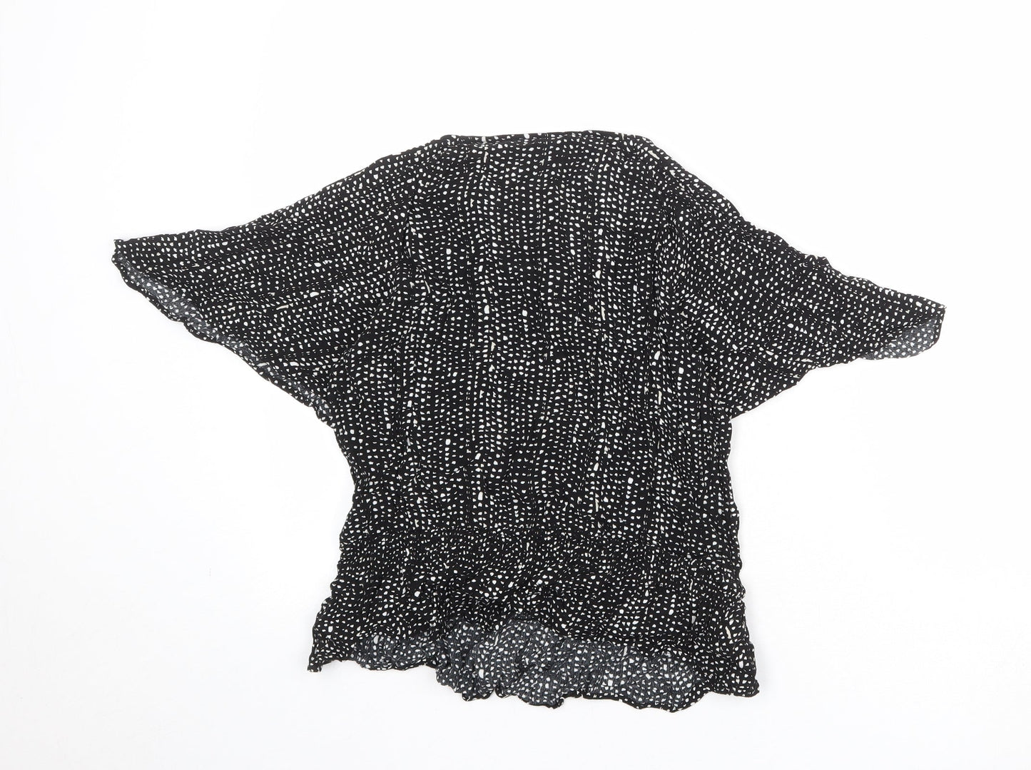 Marks and Spencer Womens Black Geometric Viscose Basic Blouse Size 14 Boat Neck - Batwing Sleeves