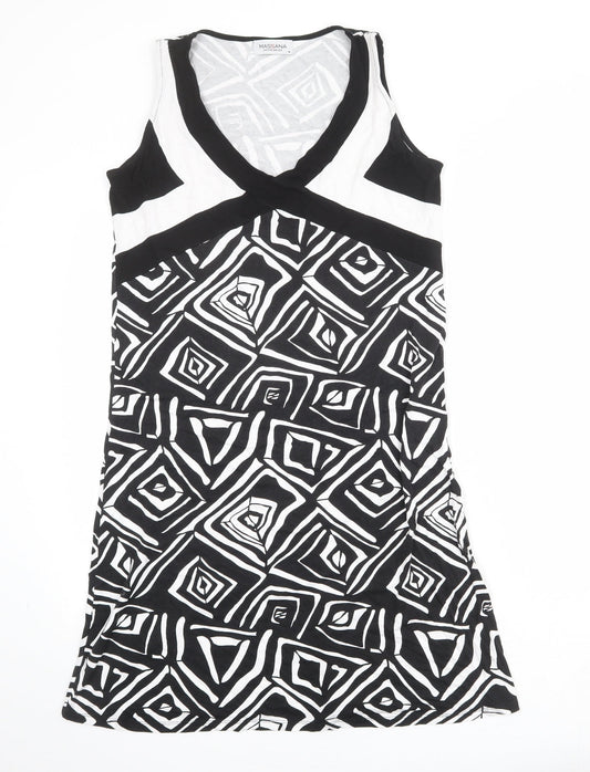 Massana Womens Black Geometric Viscose A-Line Size M V-Neck Pullover
