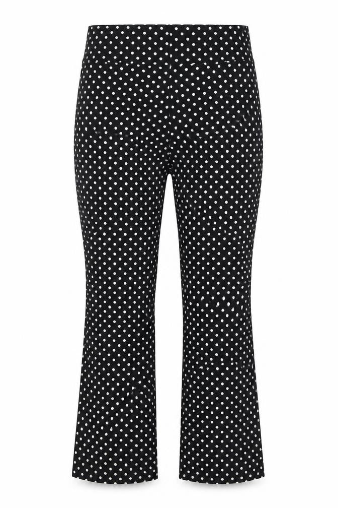 Front view of ASOS women’s black polka dot cotton trousers, size XS, regular hook & eye