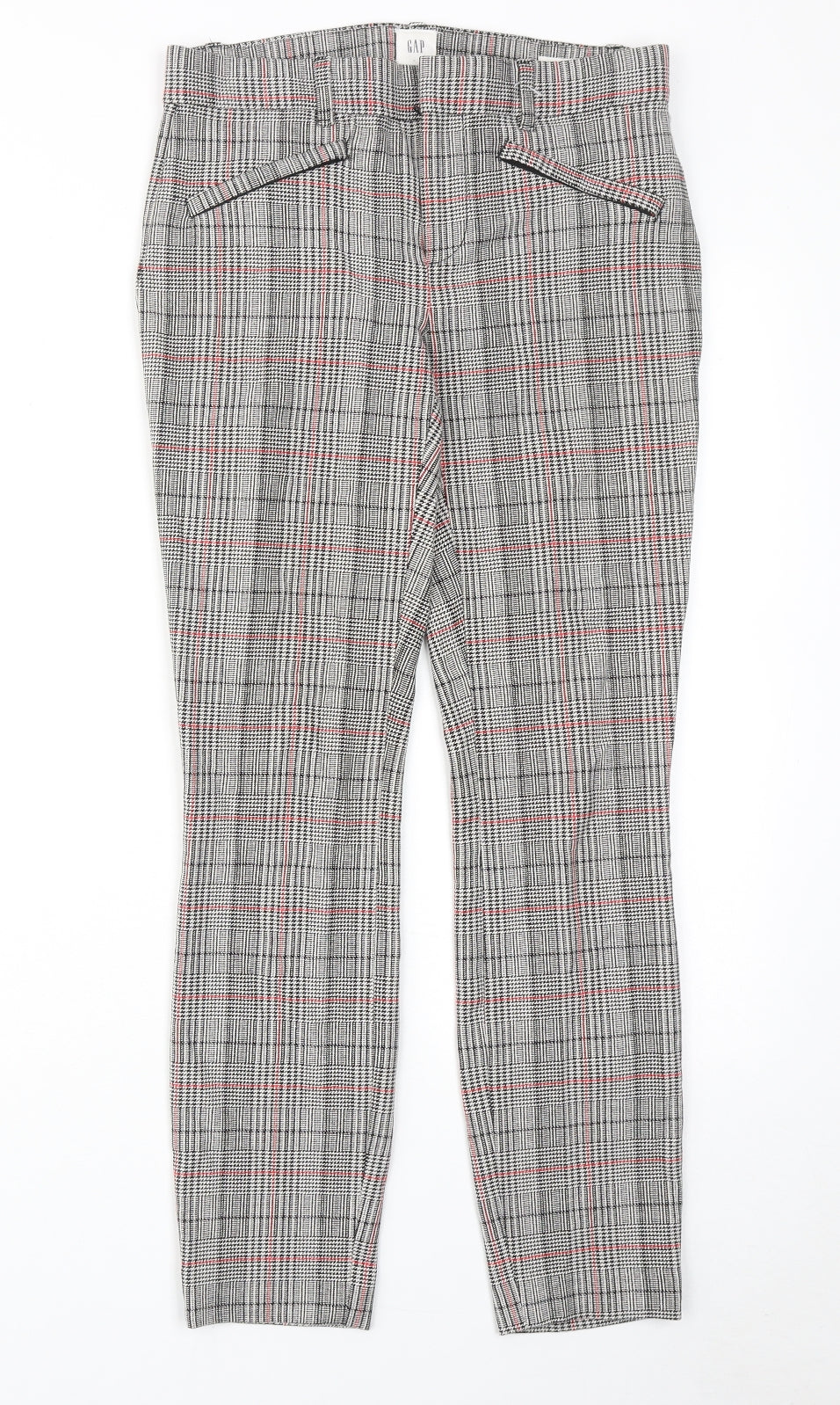 Gap Womens Grey Plaid Cotton Trousers Size 4 Regular Hook & Eye