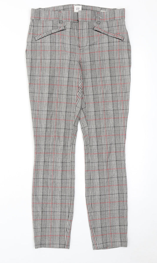 Gap Womens Grey Plaid Cotton Trousers Size 4 Regular Hook & Eye