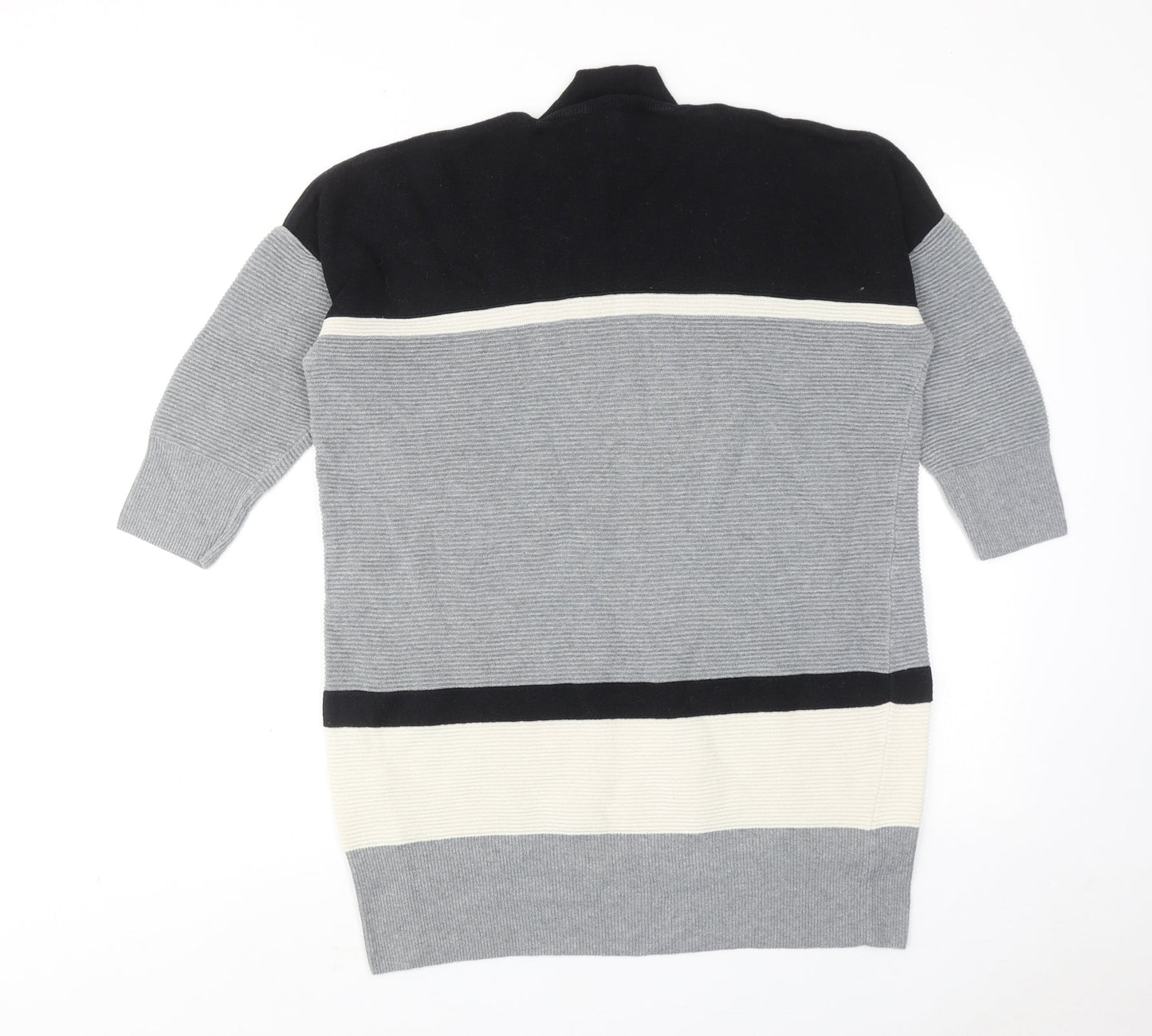 River Island Womens Grey High Neck Striped Acrylic Pullover Jumper Size 12