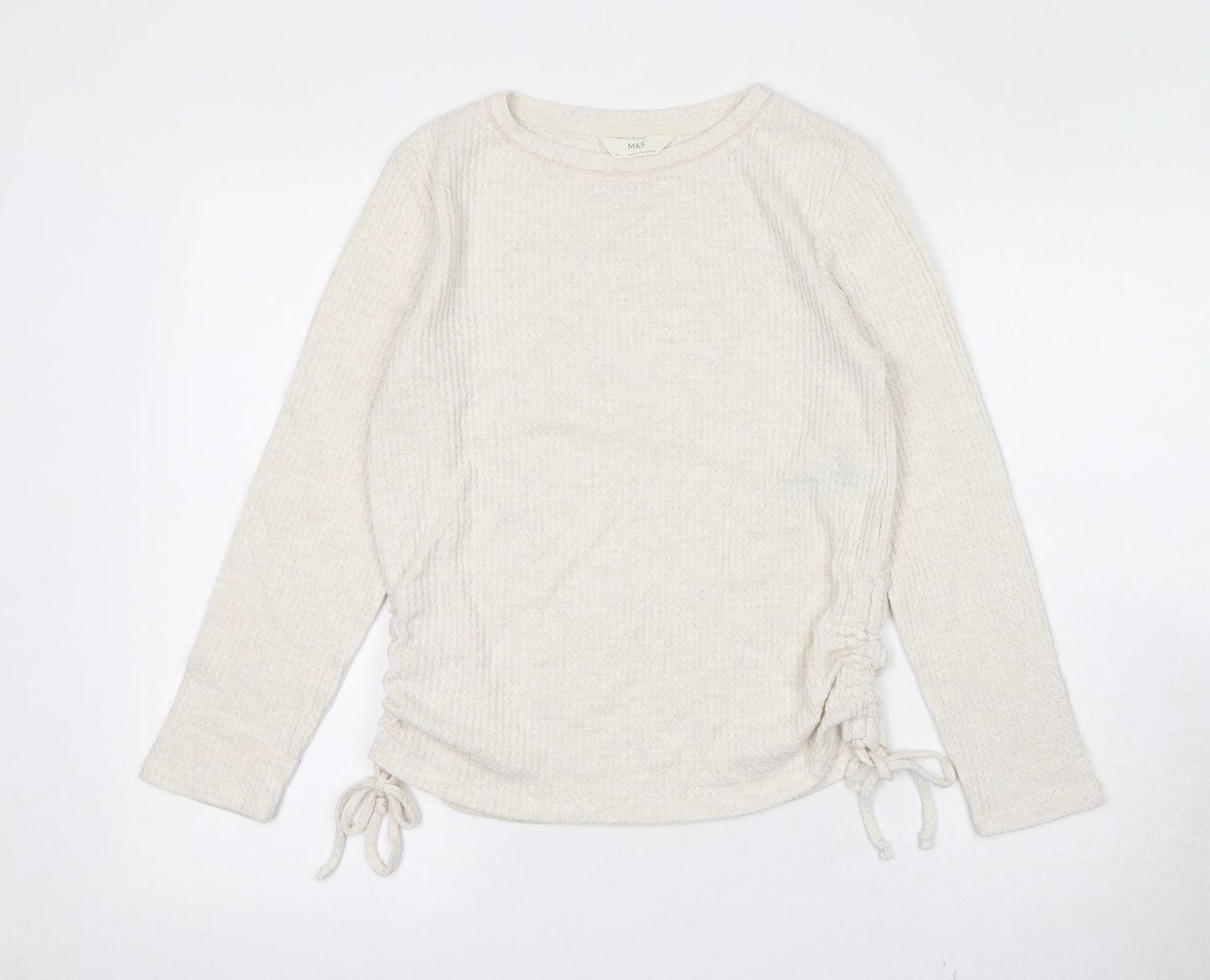 Marks and Spencer Womens Ivory Viscose Basic T-Shirt Size XS Boat Neck - Ruched Detail