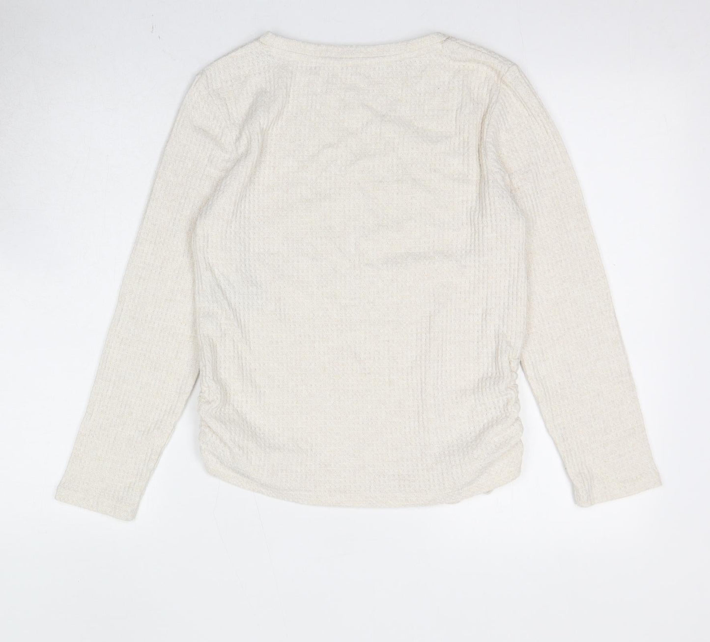 Marks and Spencer Womens Ivory Viscose Basic T-Shirt Size XS Boat Neck - Ruched Detail