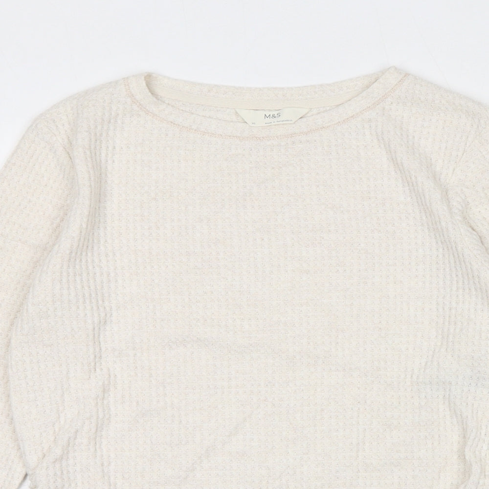 Marks and Spencer Womens Ivory Viscose Basic T-Shirt Size XS Boat Neck - Ruched Detail