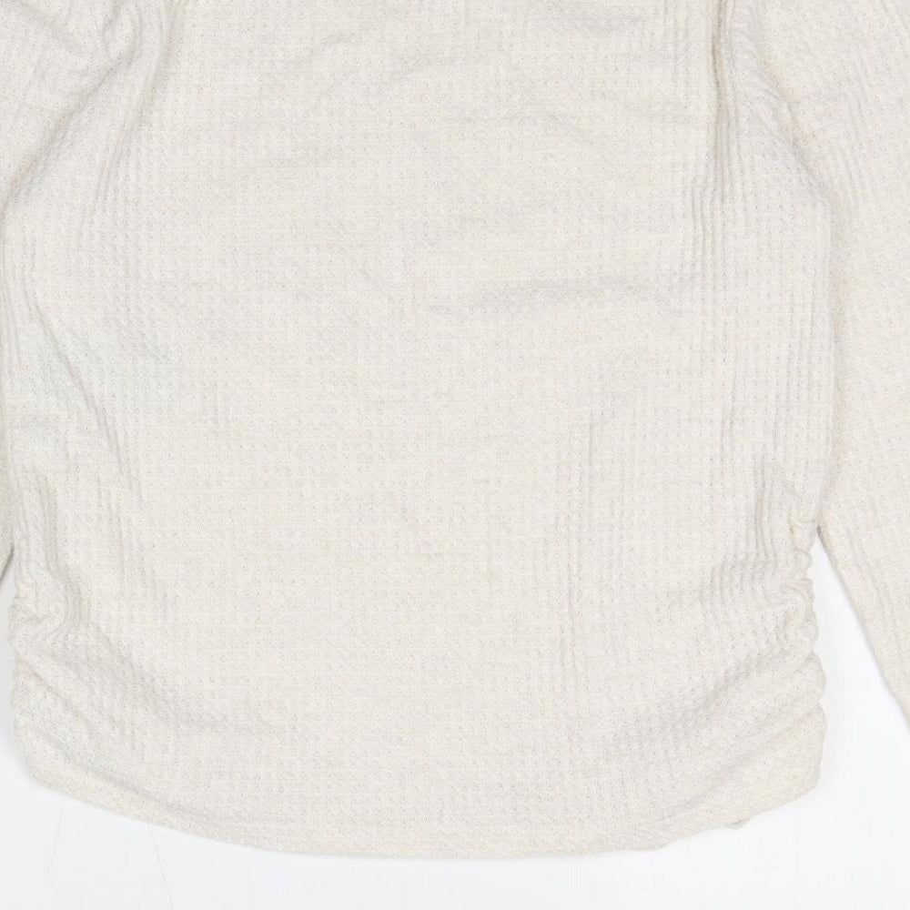 Marks and Spencer Womens Ivory Viscose Basic T-Shirt Size XS Boat Neck - Ruched Detail