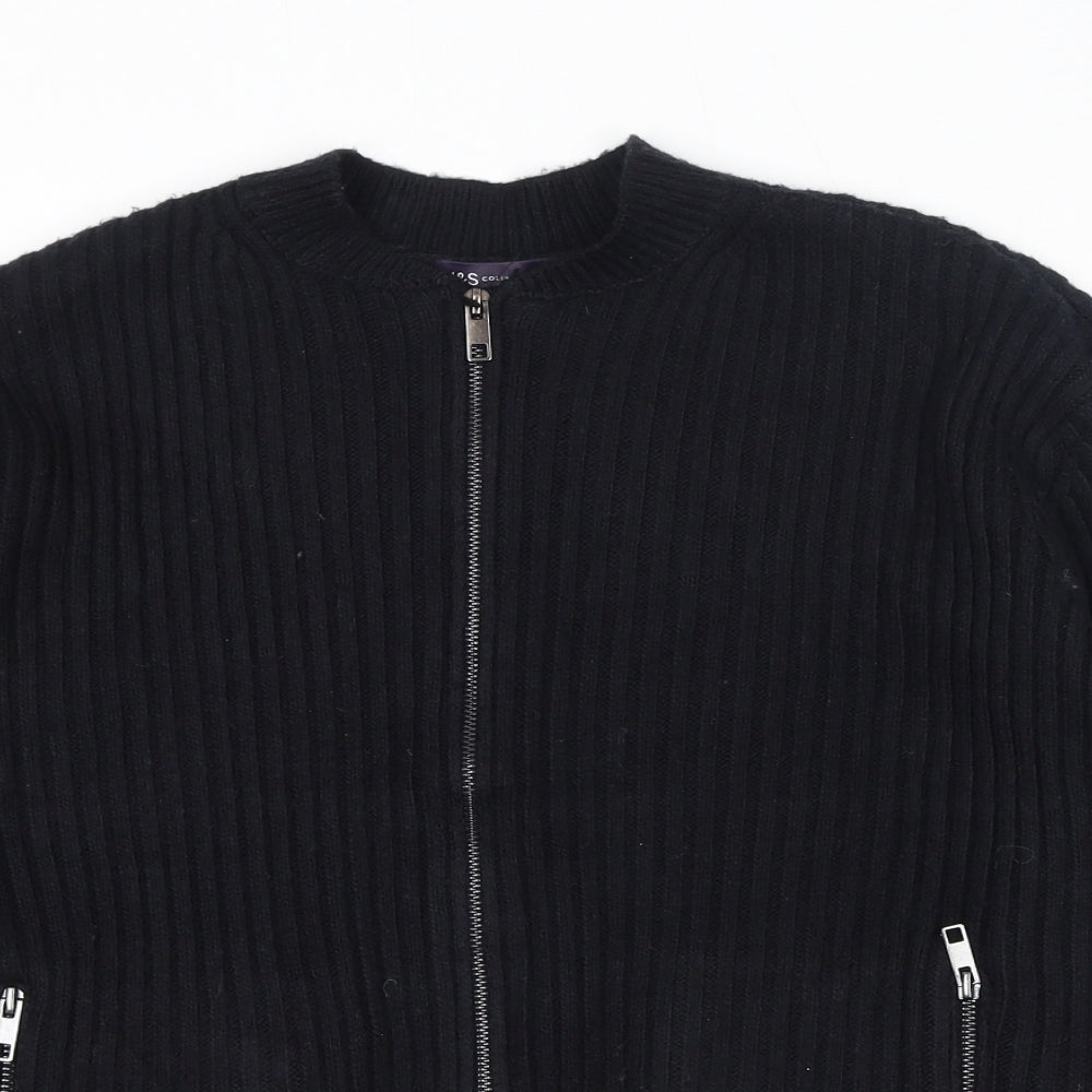 Marks and Spencer Womens Black Round Neck Polyester Full Zip Jumper Size M