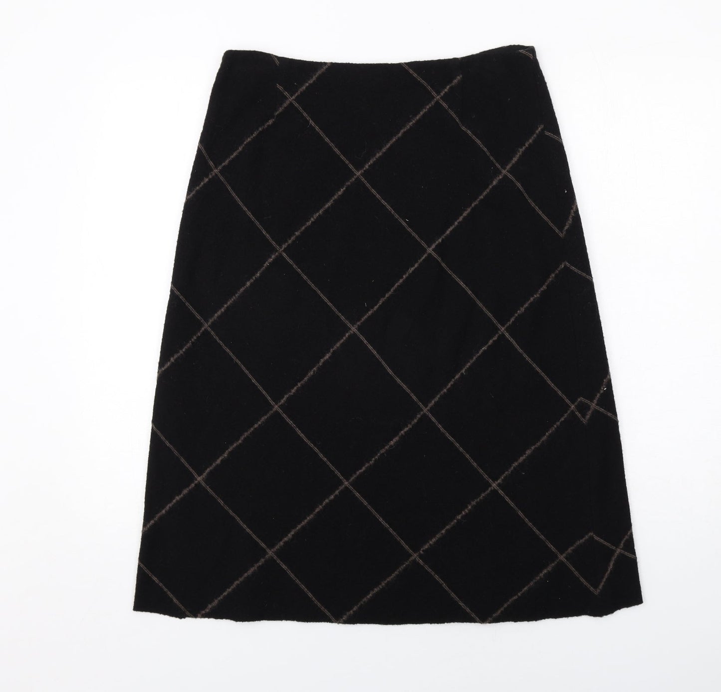 Fenn Wright Manson Womens Black Argyle/Diamond Wool A-Line Skirt Size L Zip