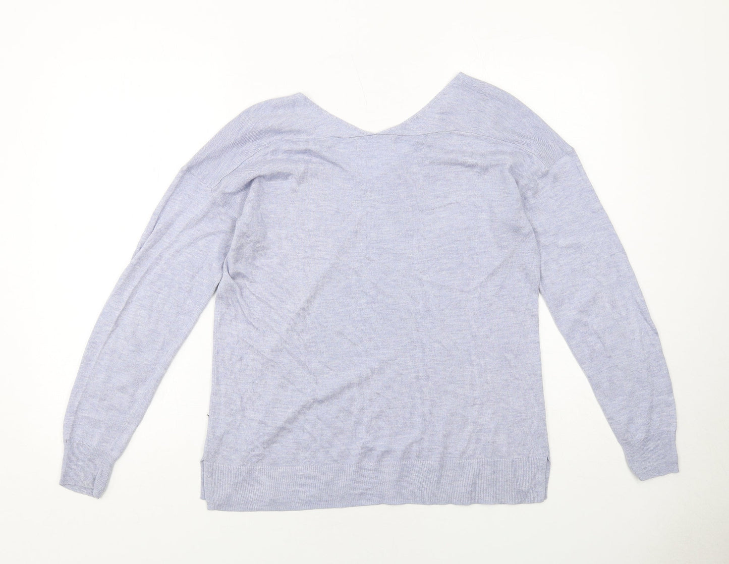 Mango Womens Blue V-Neck Acrylic Pullover Jumper Size S