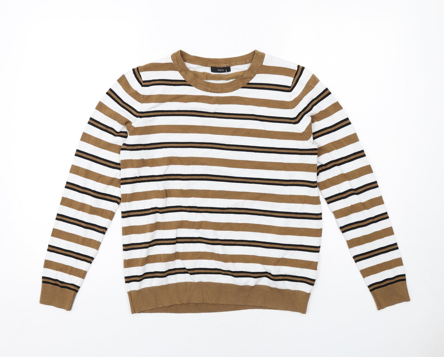 M&Co Womens Beige Round Neck Striped Viscose Pullover Jumper Size 12