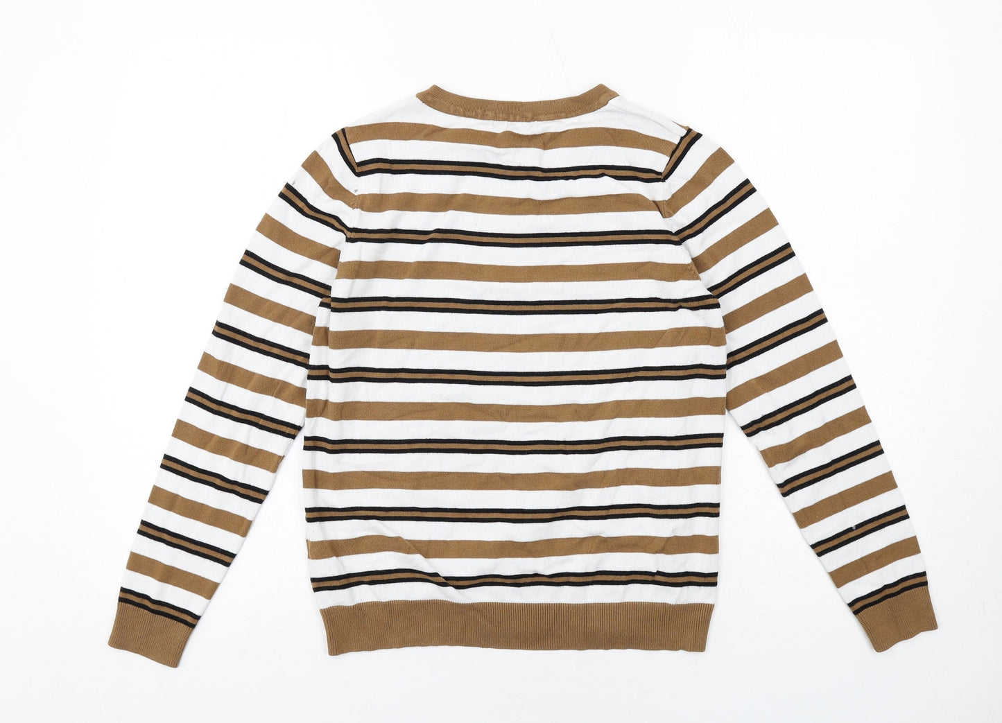 M&Co Womens Beige Round Neck Striped Viscose Pullover Jumper Size 12