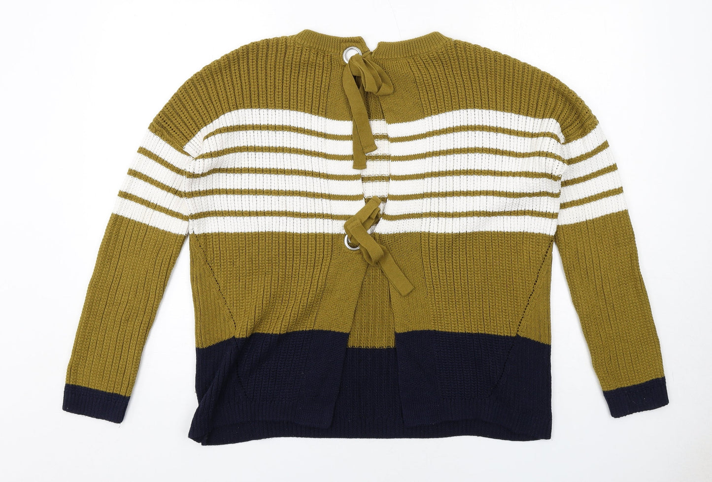 NEXT Womens Green Round Neck Striped Cotton Pullover Jumper Size S