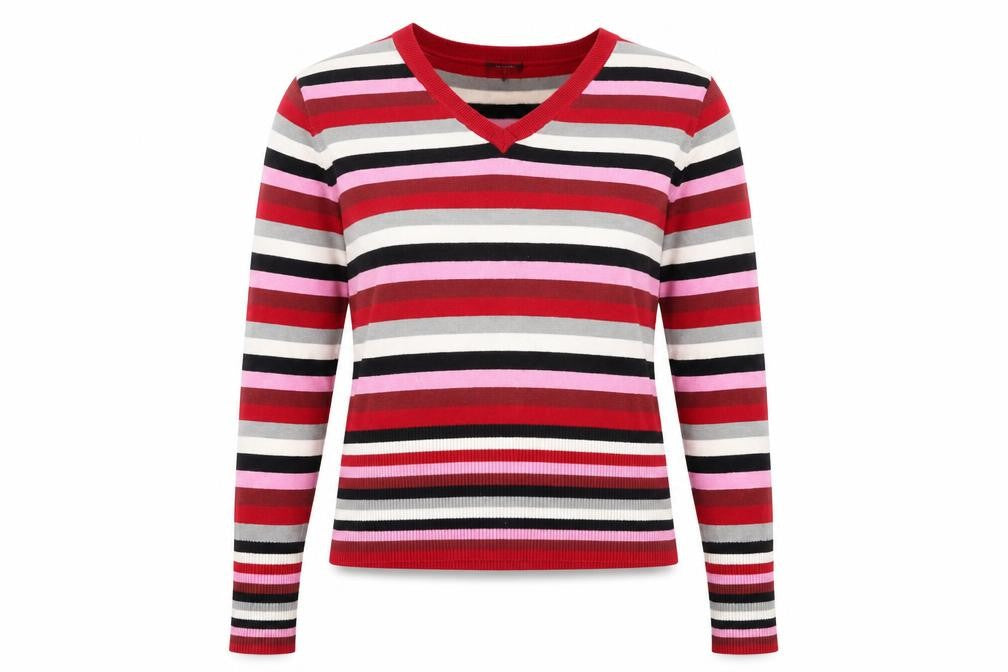 Fluid Womens Multicoloured V-Neck Striped Acrylic Pullover Jumper Size L