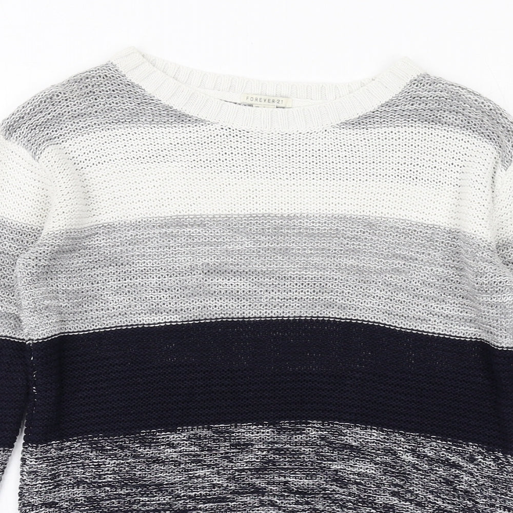FOREVER 21 Womens Multicoloured Round Neck Striped Cotton Pullover Jumper Size S