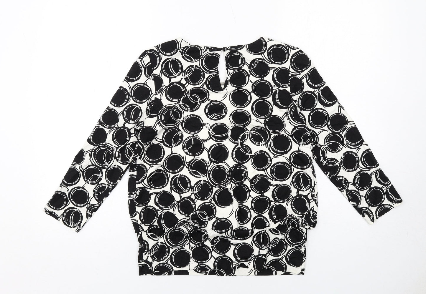 Roman Womens Black Geometric Viscose Basic Blouse Size 10 Round Neck
