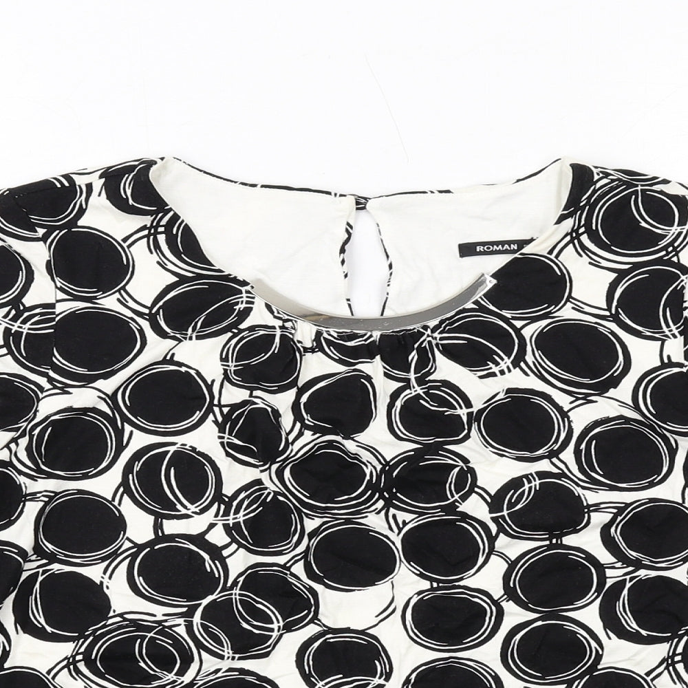 Roman Womens Black Geometric Viscose Basic Blouse Size 10 Round Neck