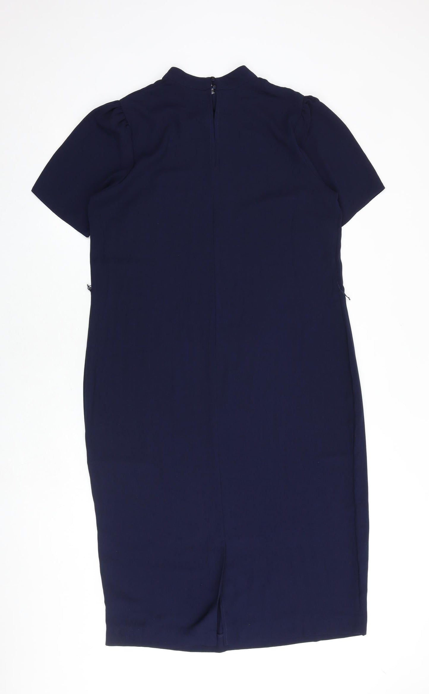 Very Womens Blue Polyester Pencil Dress Size 14 Mock Neck Button