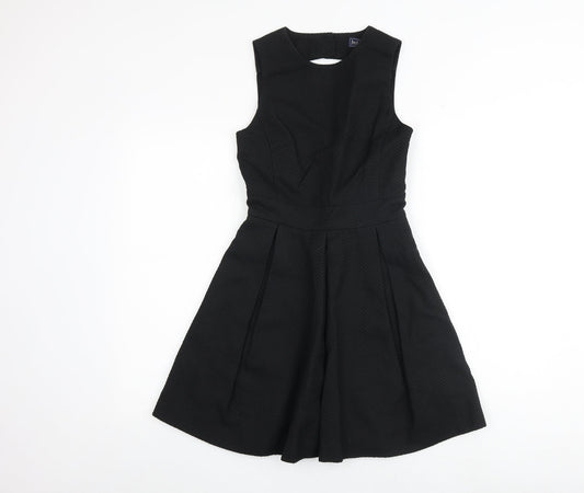 Jack Wills Womens Black Cotton Fit & Flare Size 6 Boat Neck Zip - Cut Out Back Detail