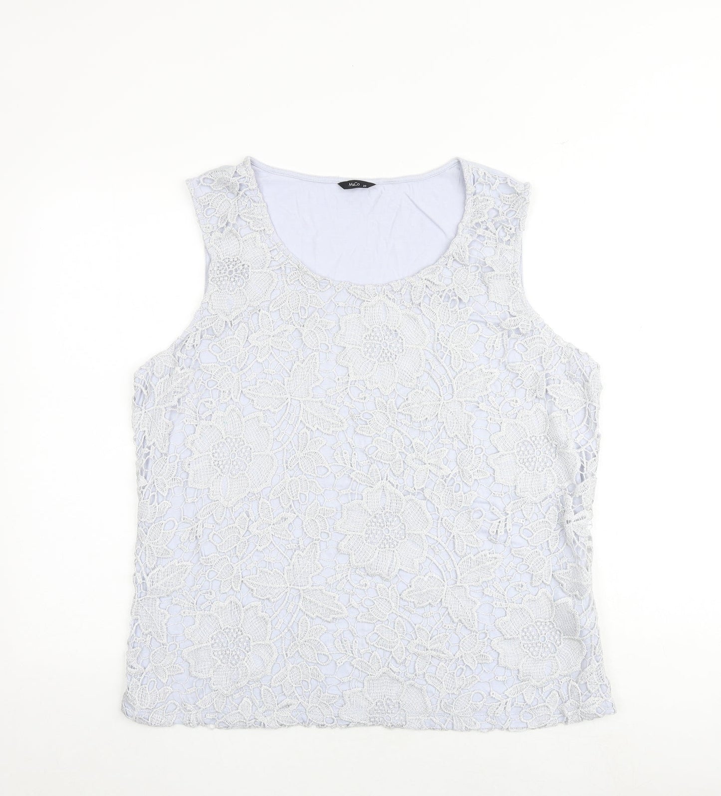 M&Co Womens Blue Polyester Basic Tank Size 20 Boat Neck - Crocheted Lace Front