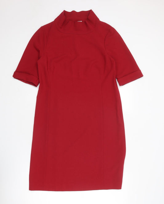 EAST Womens Red Polyester Sheath Size 12 Mock Neck Zip