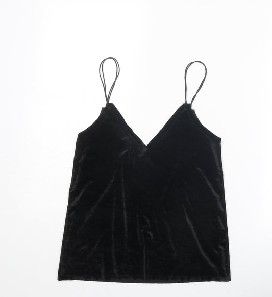 Pull&Bear Womens Black Polyester Basic Tank Size S V-Neck