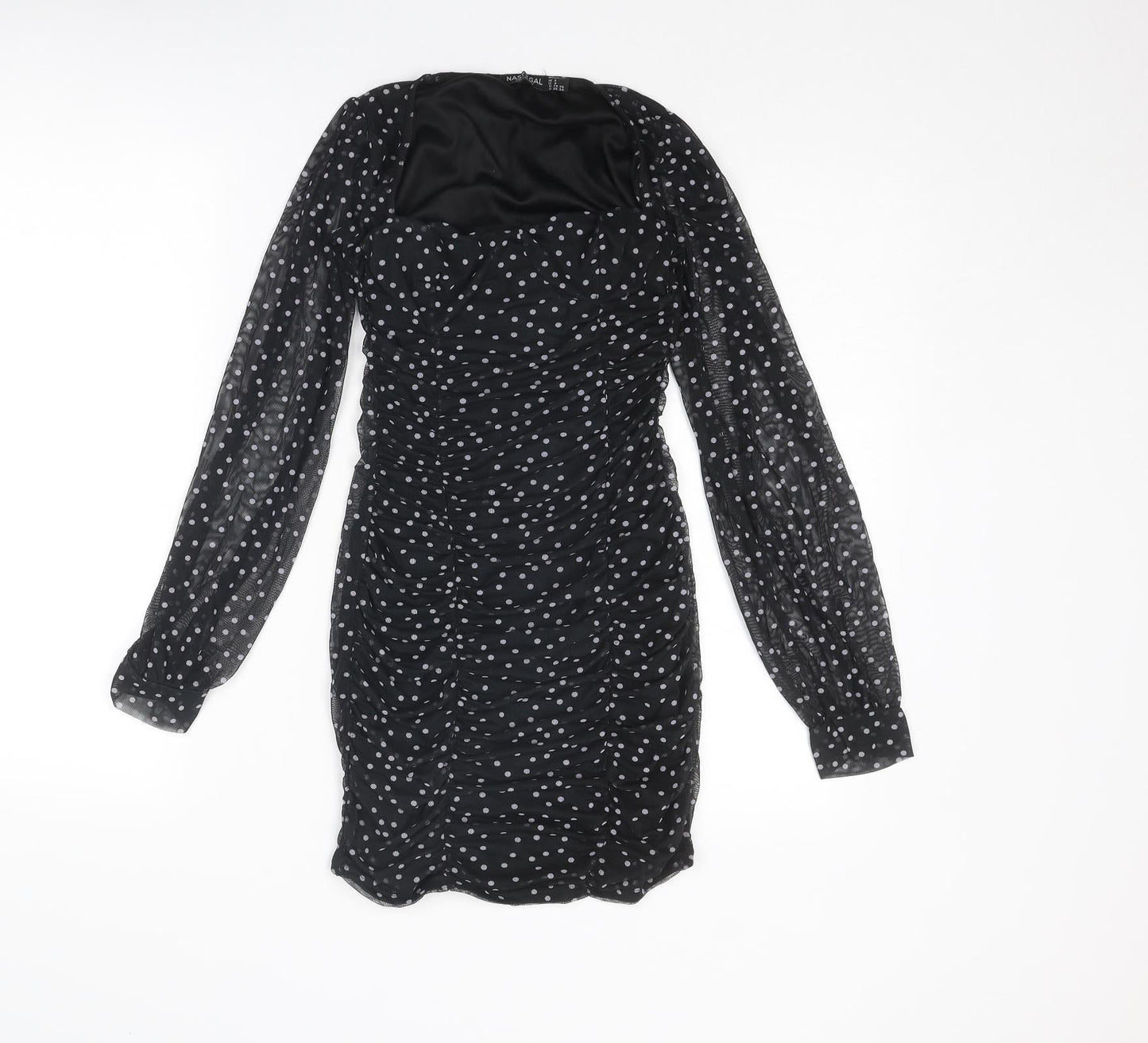 Nasty Gal Womens Black Polka Dot Polyester Bodycon Size 8 Square Neck Pullover