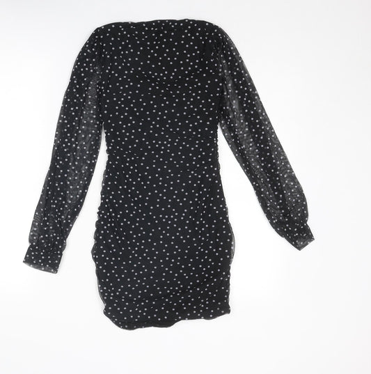 Nasty Gal Womens Black Polka Dot Polyester Bodycon Size 8 Square Neck Pullover