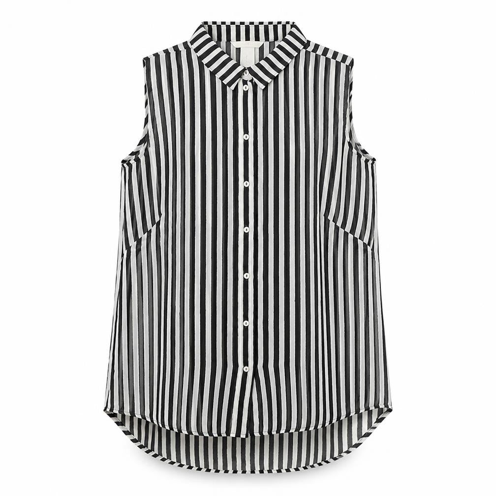 H&M Womens Black Striped Polyester Basic Button-Up Size 8 Collared